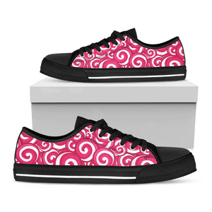 Pink Lollipop Candy Pattern Print Black Low Top Sneakers