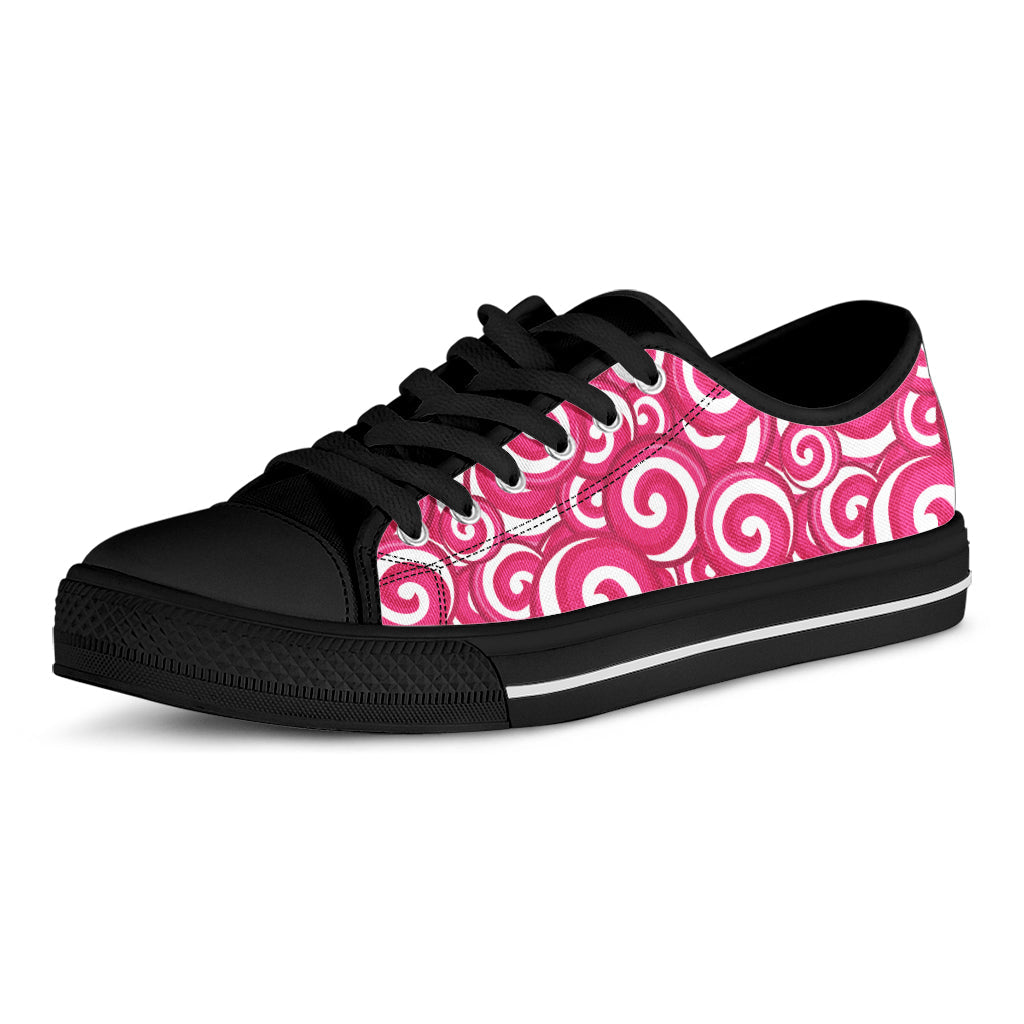 Pink Lollipop Candy Pattern Print Black Low Top Sneakers