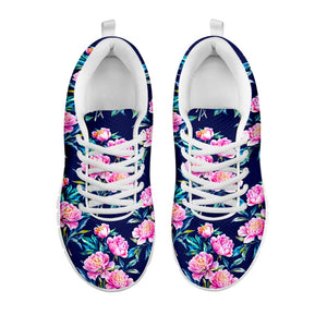 Pink Peony Floral Flower Pattern Print White Running Shoes