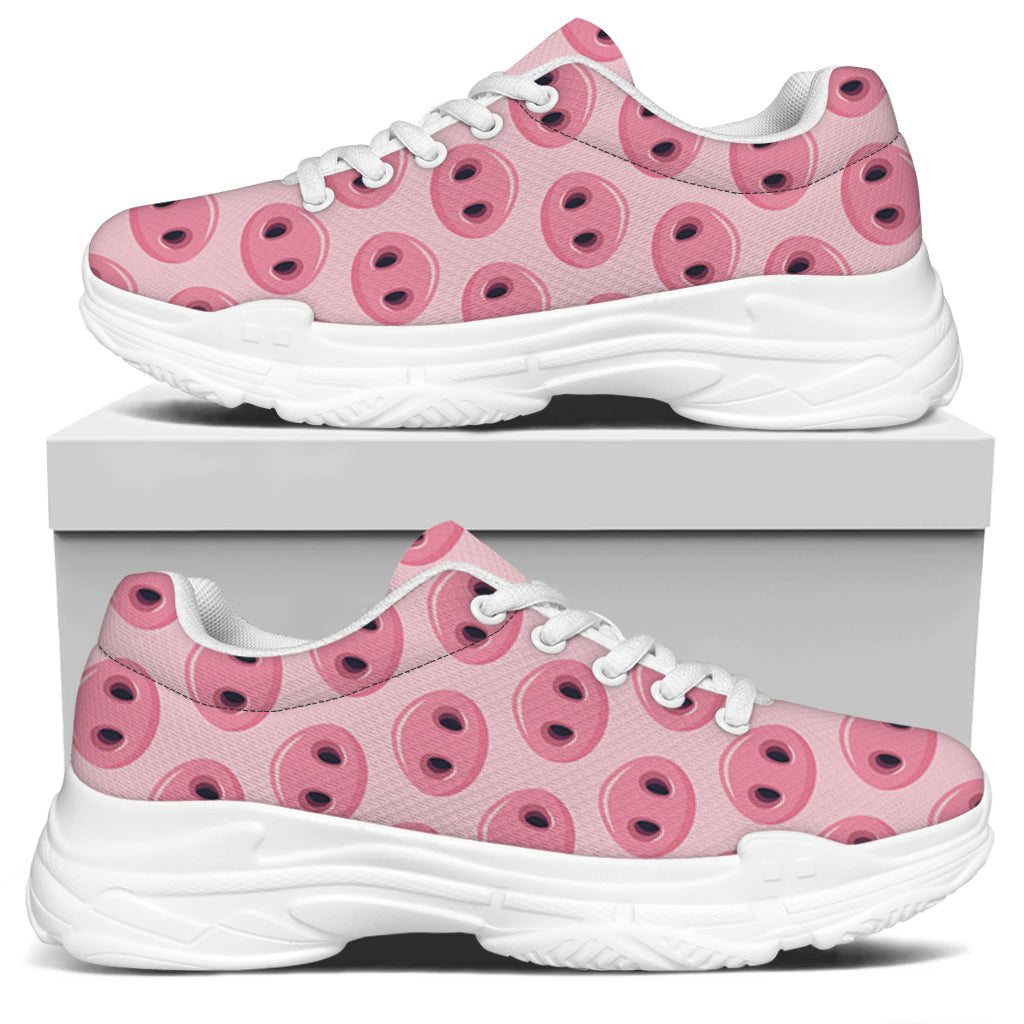 Pink Pig Nose Pattern Print White Chunky Shoes