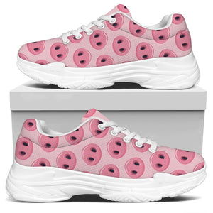 Pink Pig Nose Pattern Print White Chunky Shoes