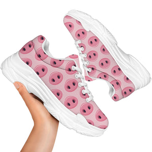 Pink Pig Nose Pattern Print White Chunky Shoes