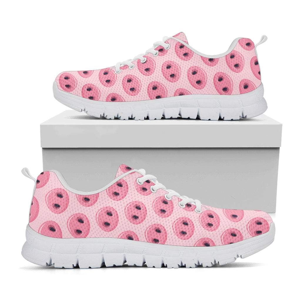 Pink Pig Nose Pattern Print White Running Shoes
