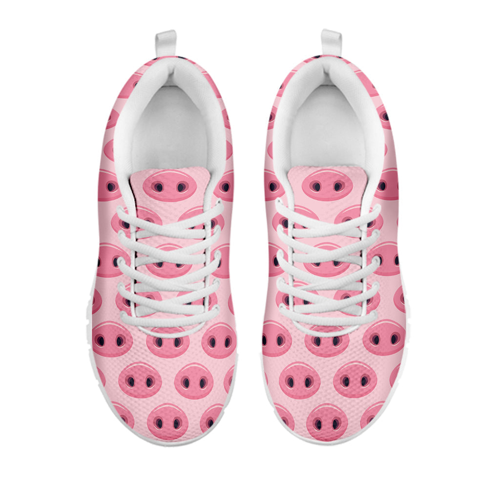 Pink Pig Nose Pattern Print White Running Shoes