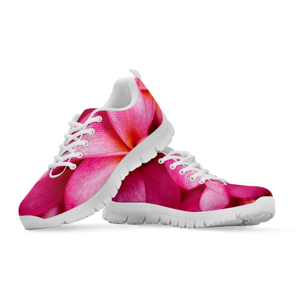 Pink Plumeria Flower Print White Running Shoes
