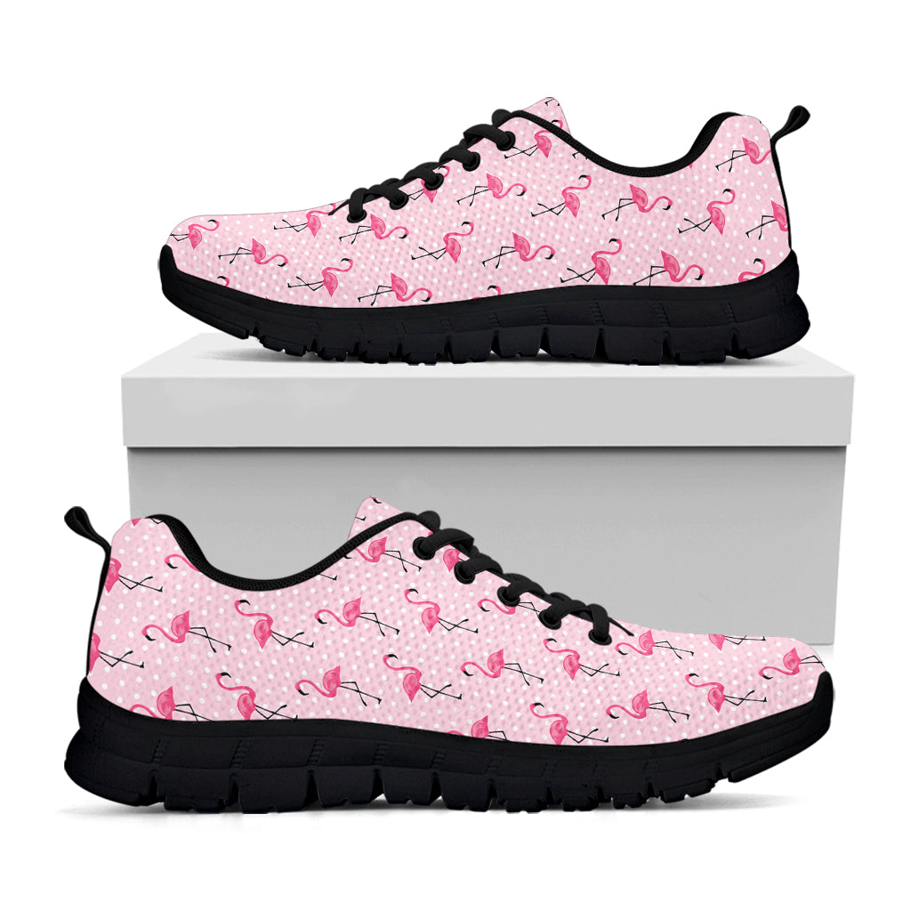 Pink Polka Dot Flamingo Pattern Print Black Running Shoes
