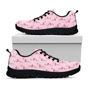 Pink Polka Dot Flamingo Pattern Print Black Running Shoes