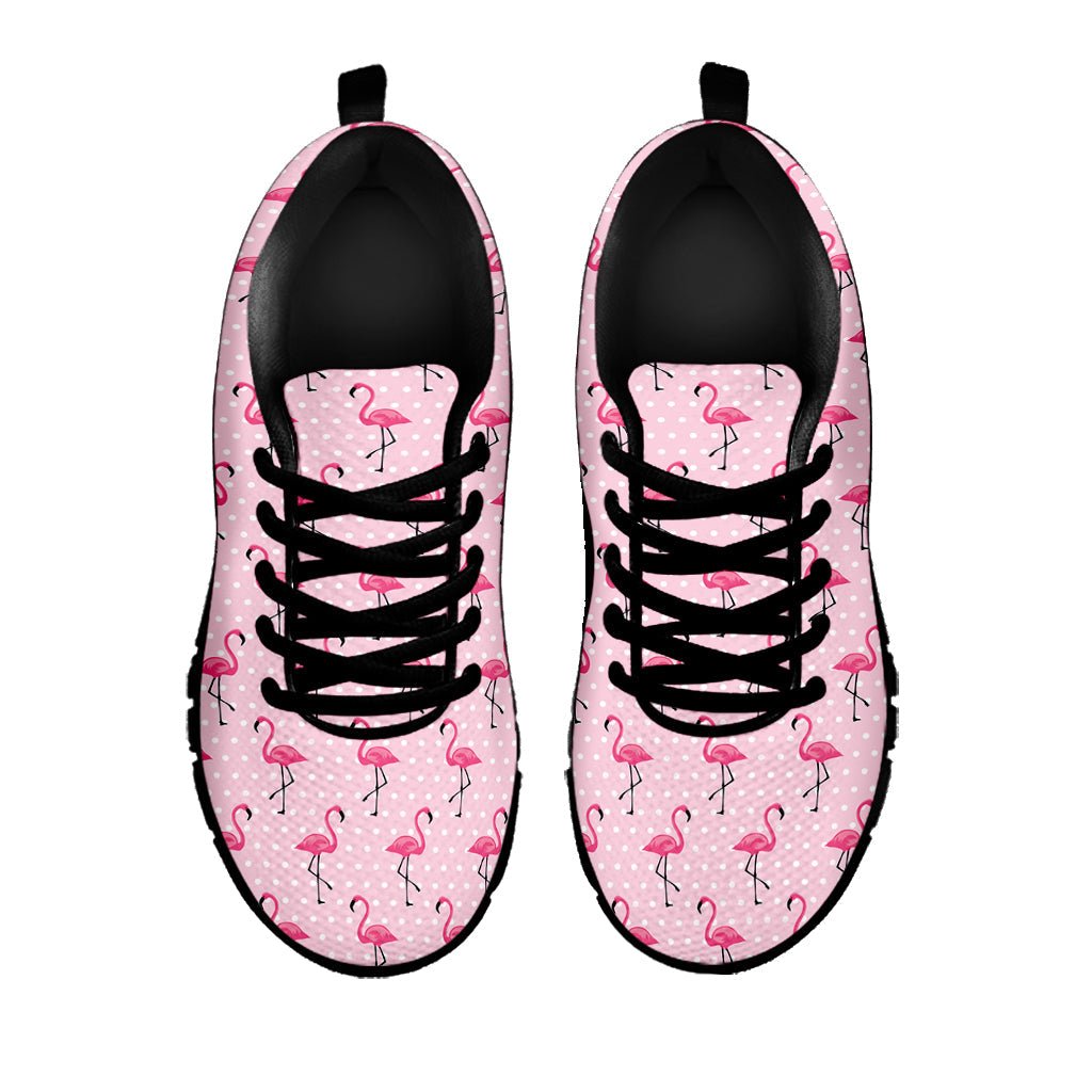 Pink Polka Dot Flamingo Pattern Print Black Running Shoes