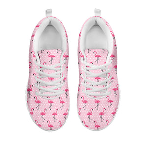Pink Polka Dot Flamingo Pattern Print White Running Shoes
