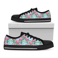 Pink Protea Pattern Print Black Low Top Sneakers