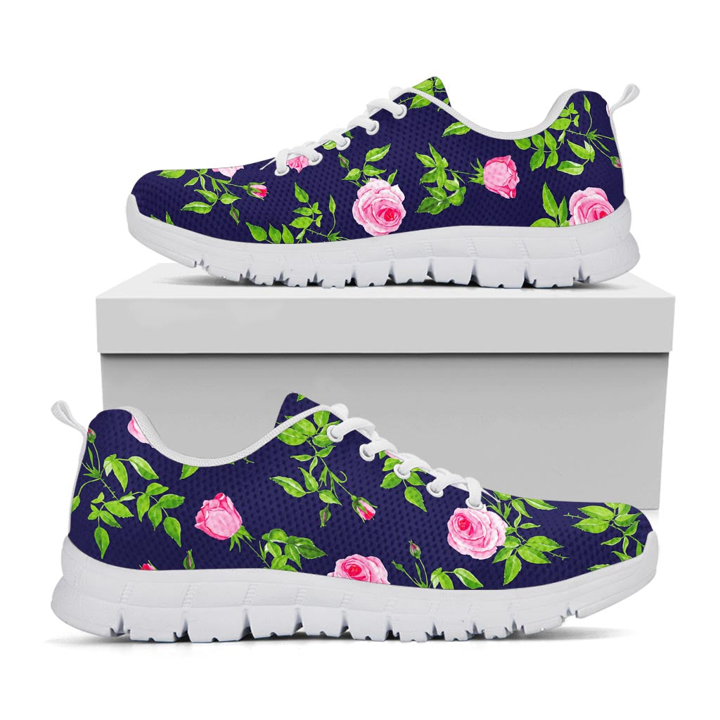 Pink Rose Floral Flower Pattern Print White Running Shoes