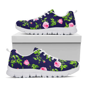 Pink Rose Floral Flower Pattern Print White Running Shoes