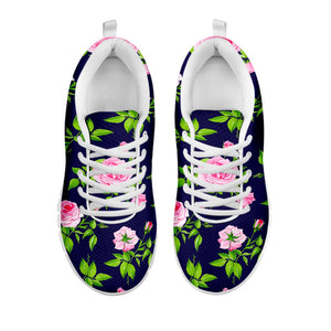 Pink Rose Floral Flower Pattern Print White Running Shoes