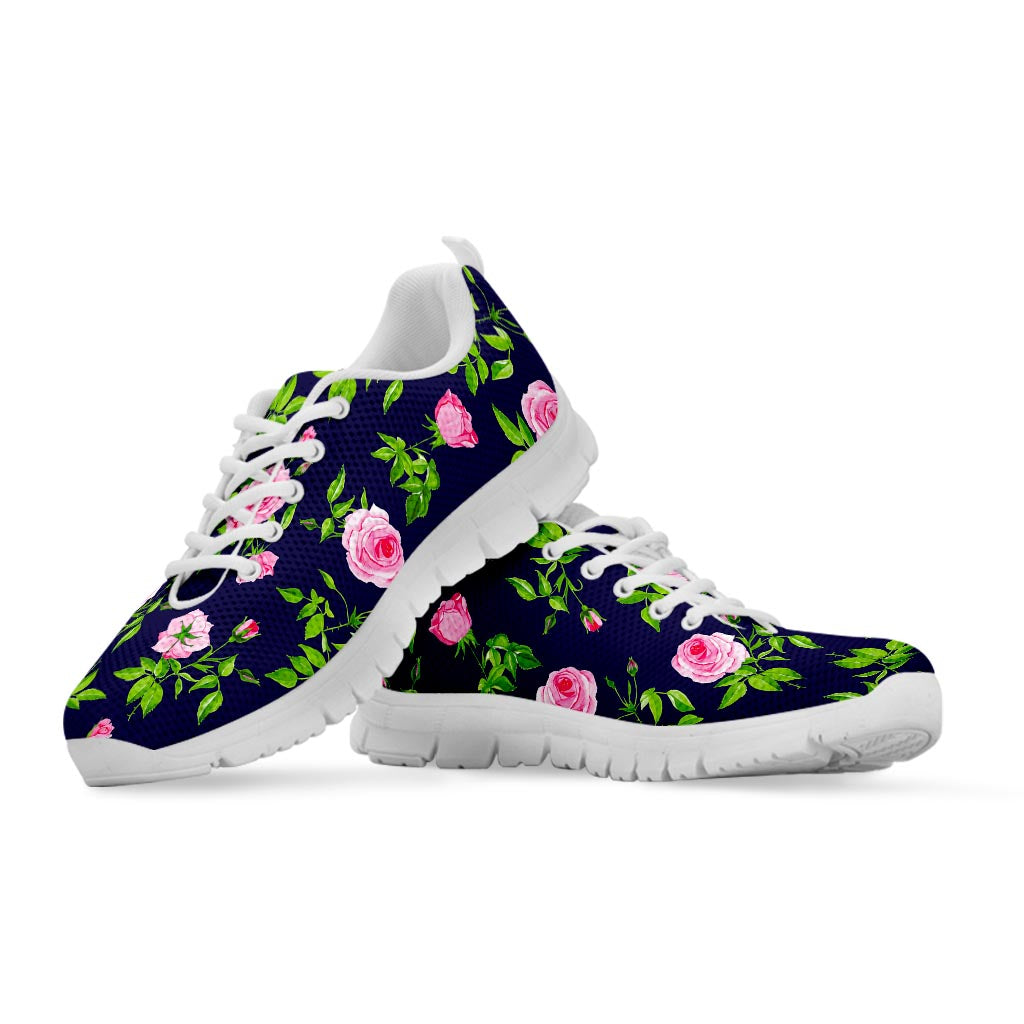 Pink Rose Floral Flower Pattern Print White Running Shoes