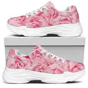 Pink Rose Print White Chunky Shoes