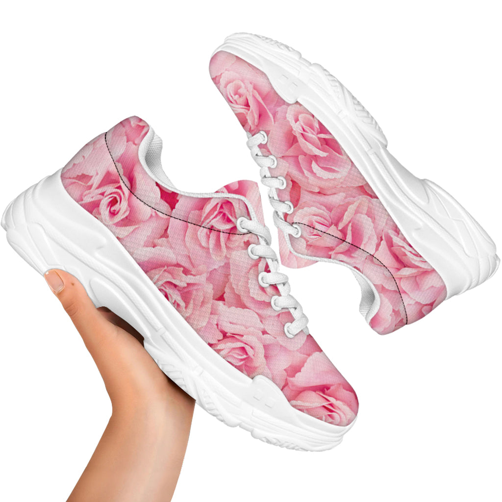 Pink Rose Print White Chunky Shoes