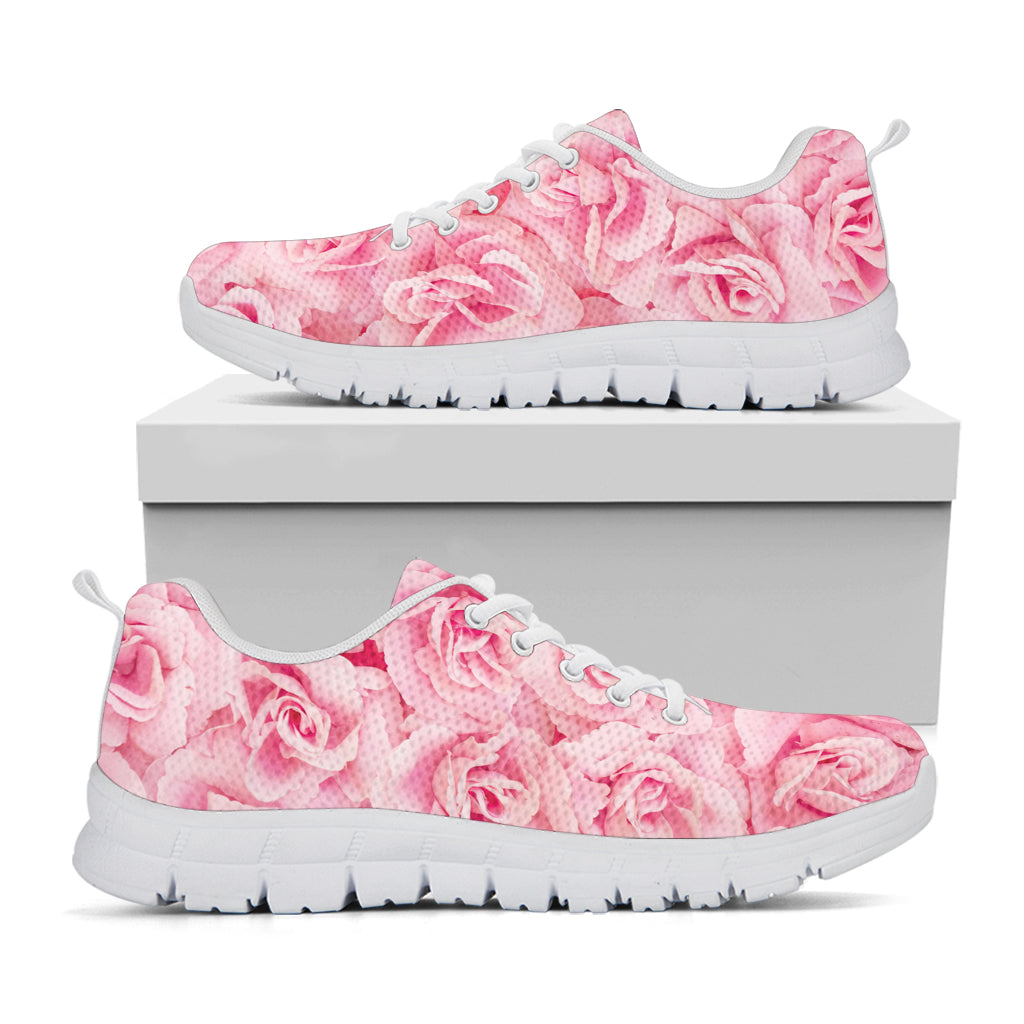 Pink Rose Print White Running Shoes