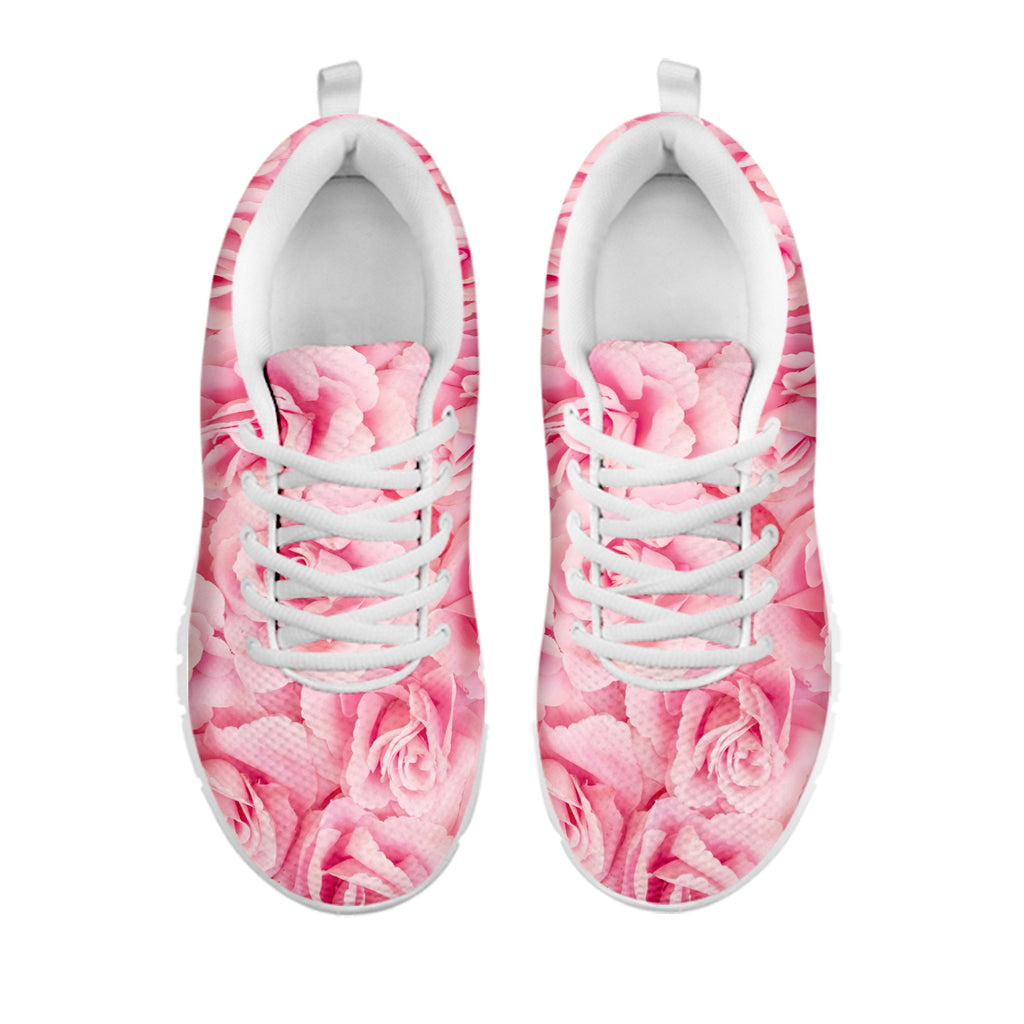 Pink Rose Print White Running Shoes