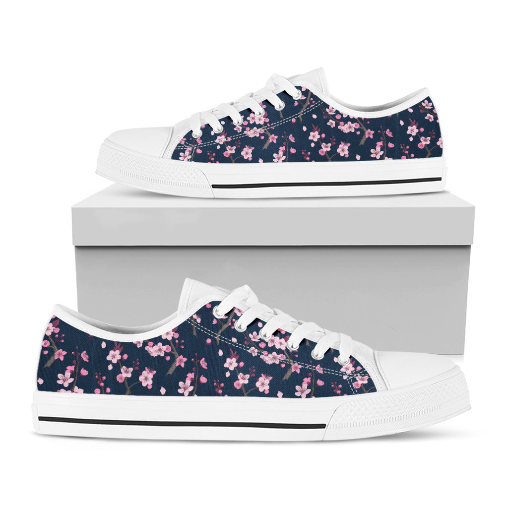 Pink Sakura Cherry Blossom Pattern Print White Low Top Sneakers