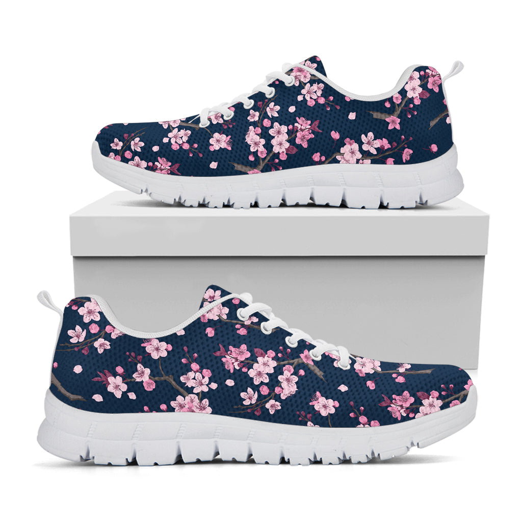 Pink Sakura Cherry Blossom Pattern Print White Running Shoes