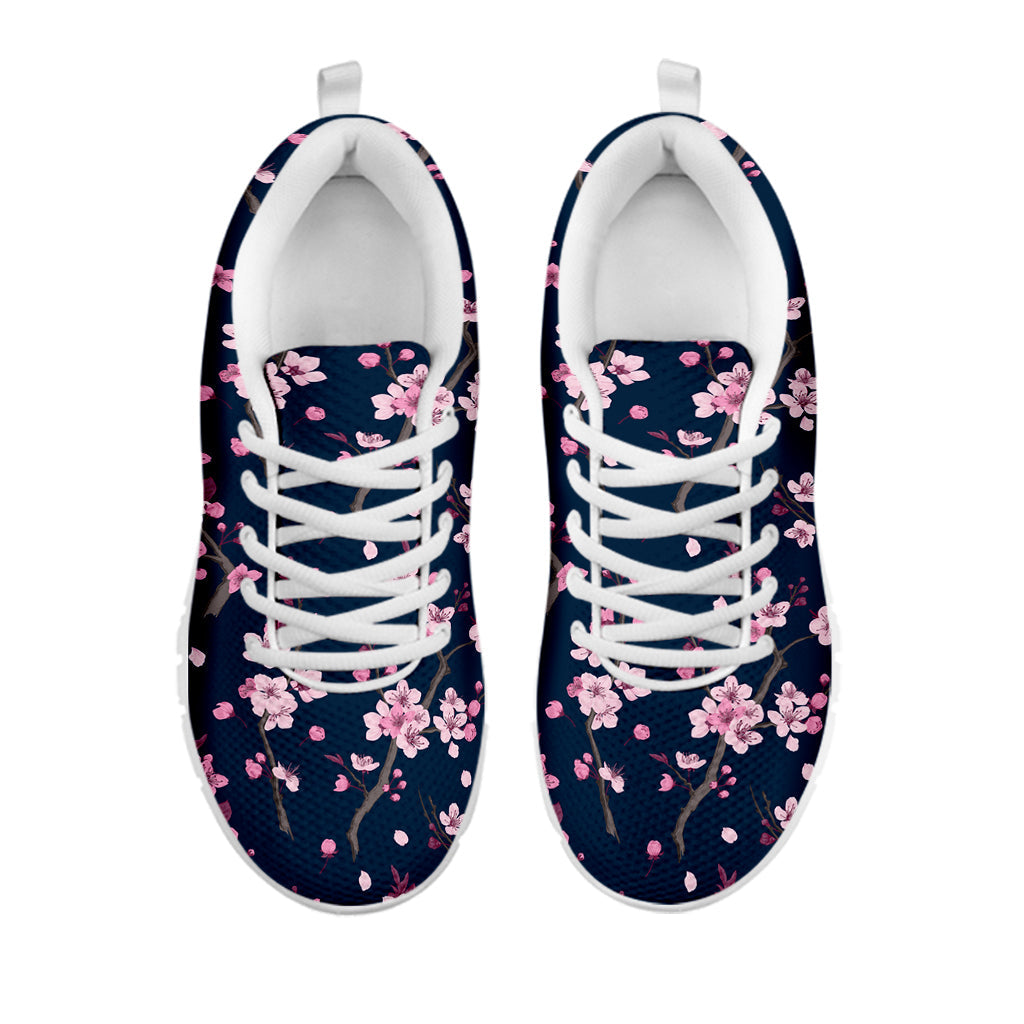 Pink Sakura Cherry Blossom Pattern Print White Running Shoes