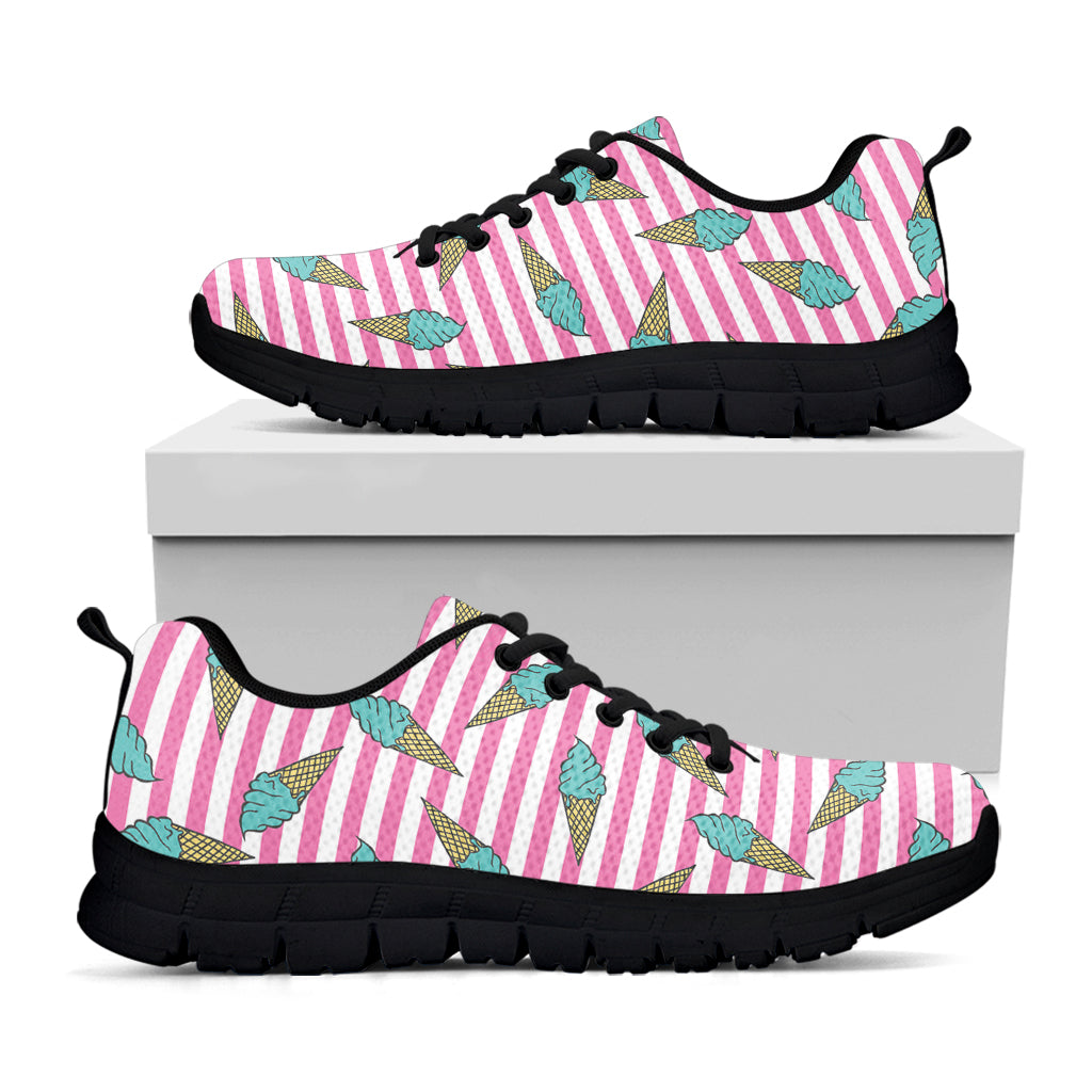 Pink Striped Ice Cream Pattern Print Black Running Shoes
