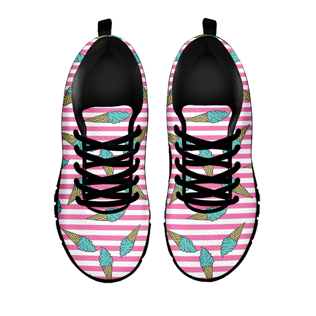 Pink Striped Ice Cream Pattern Print Black Running Shoes