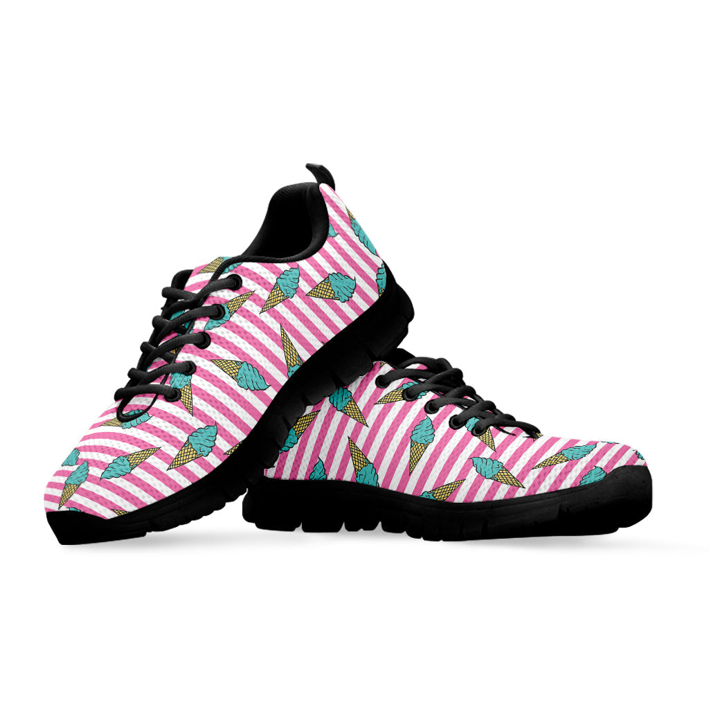 Pink Striped Ice Cream Pattern Print Black Running Shoes