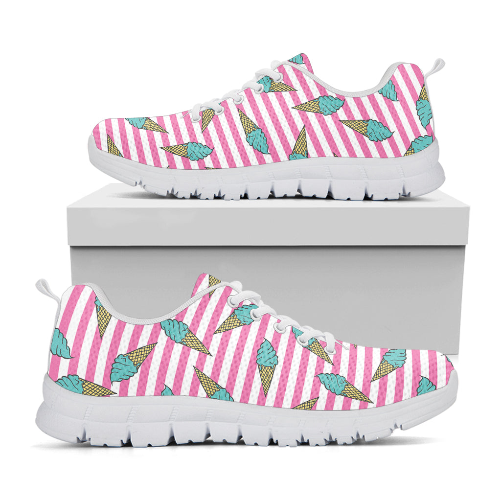 Pink Striped Ice Cream Pattern Print White Running Shoes