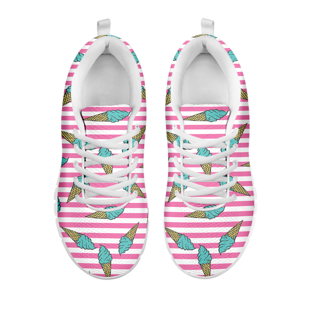 Pink Striped Ice Cream Pattern Print White Running Shoes
