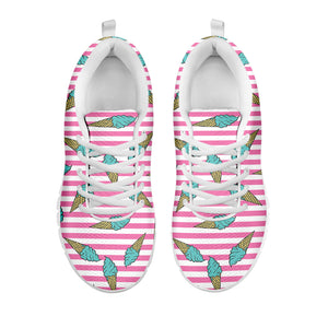 Pink Striped Ice Cream Pattern Print White Running Shoes