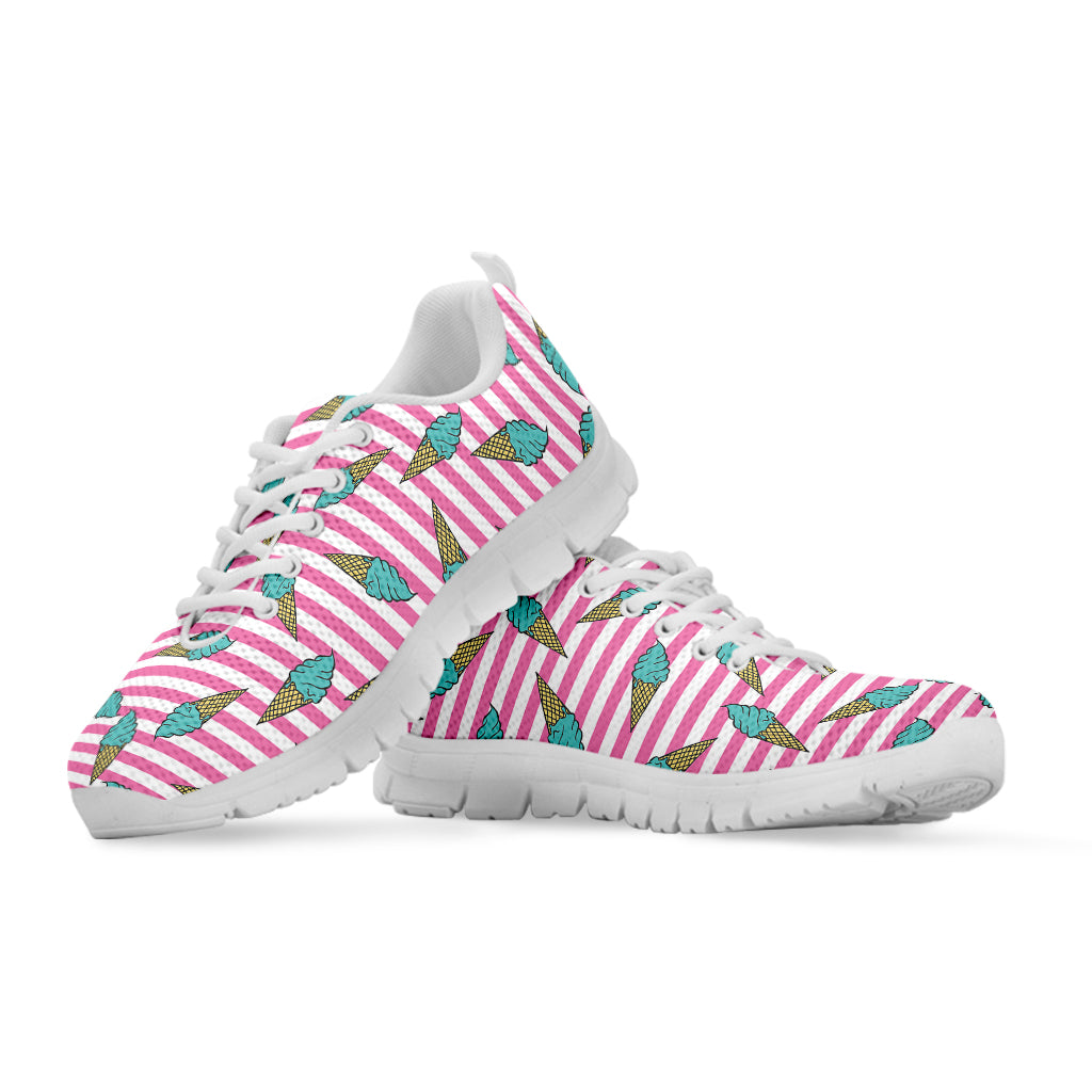 Pink Striped Ice Cream Pattern Print White Running Shoes