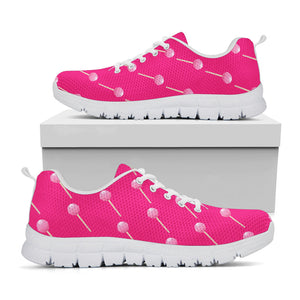 Pink Sweet Lollipop Pattern Print White Running Shoes