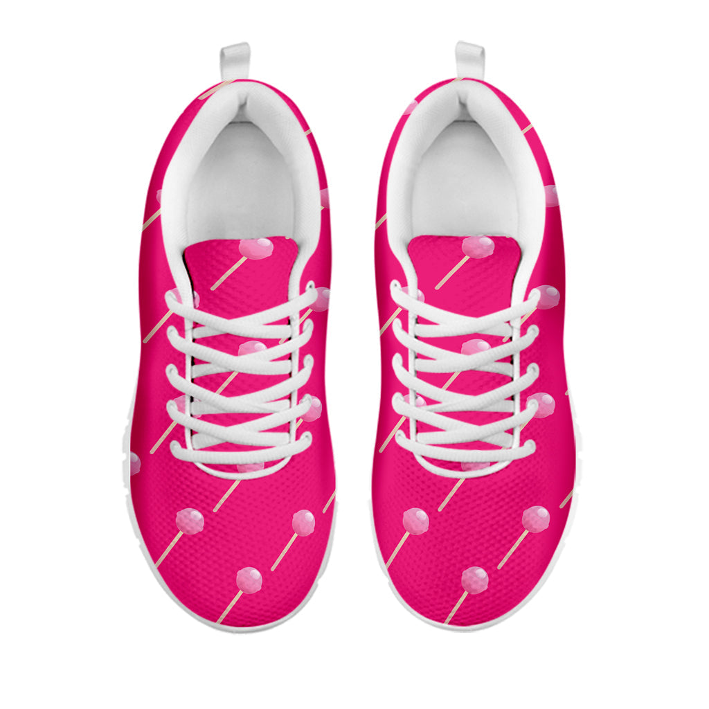 Pink Sweet Lollipop Pattern Print White Running Shoes