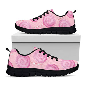 Pink Swirl Lollipop Pattern Print Black Running Shoes