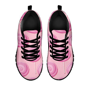 Pink Swirl Lollipop Pattern Print Black Running Shoes