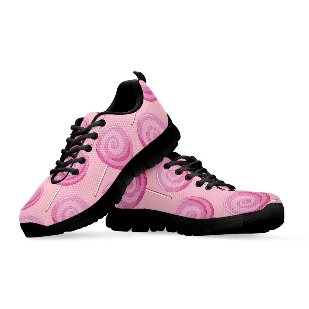 Pink Swirl Lollipop Pattern Print Black Running Shoes