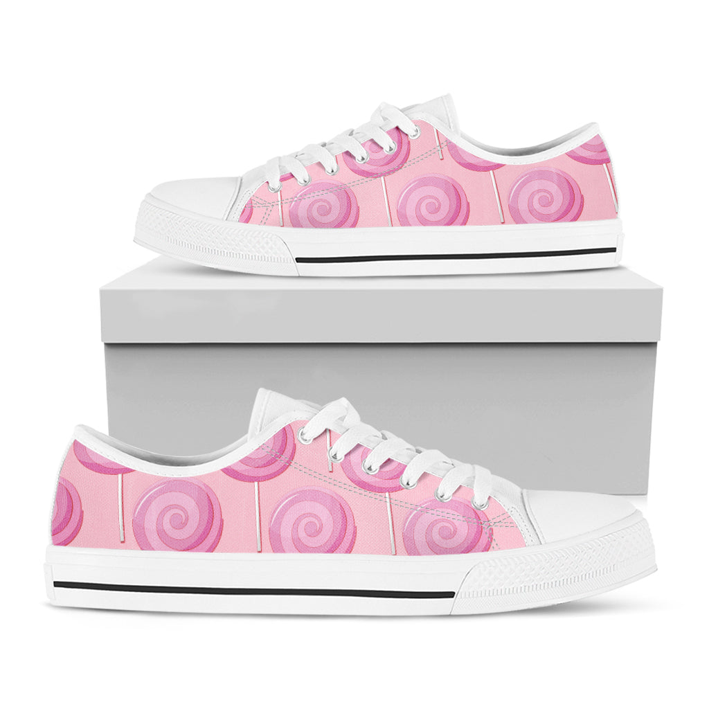 Pink Swirl Lollipop Pattern Print White Low Top Sneakers