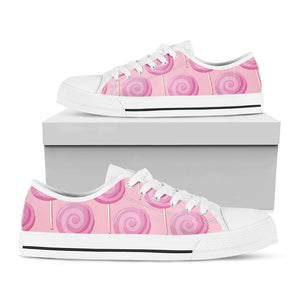 Pink Swirl Lollipop Pattern Print White Low Top Sneakers