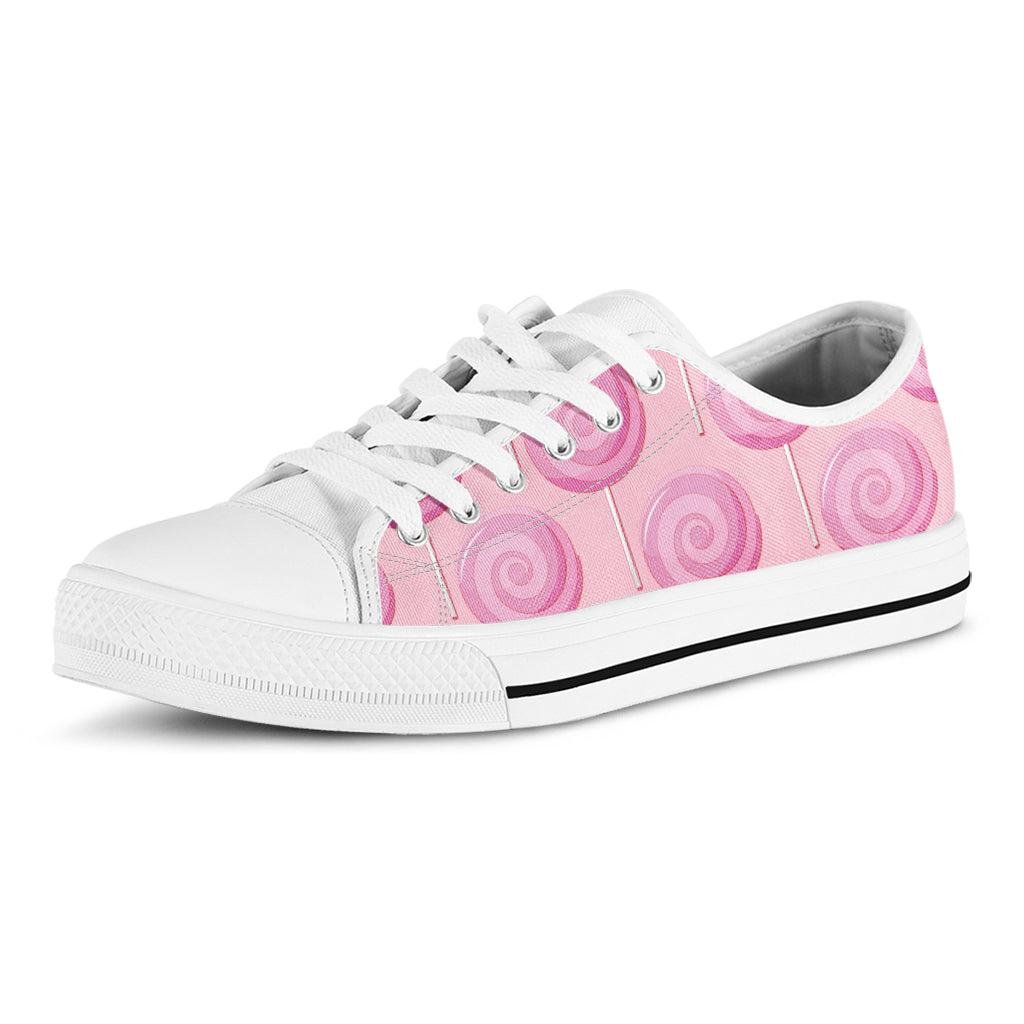 Pink Swirl Lollipop Pattern Print White Low Top Sneakers