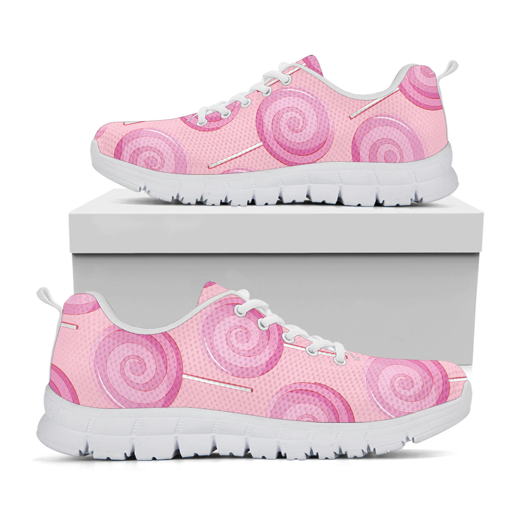 Pink Swirl Lollipop Pattern Print White Running Shoes