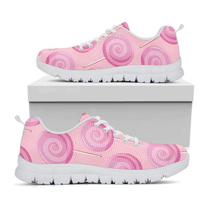 Pink Swirl Lollipop Pattern Print White Running Shoes