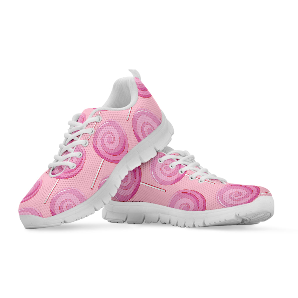 Pink Swirl Lollipop Pattern Print White Running Shoes