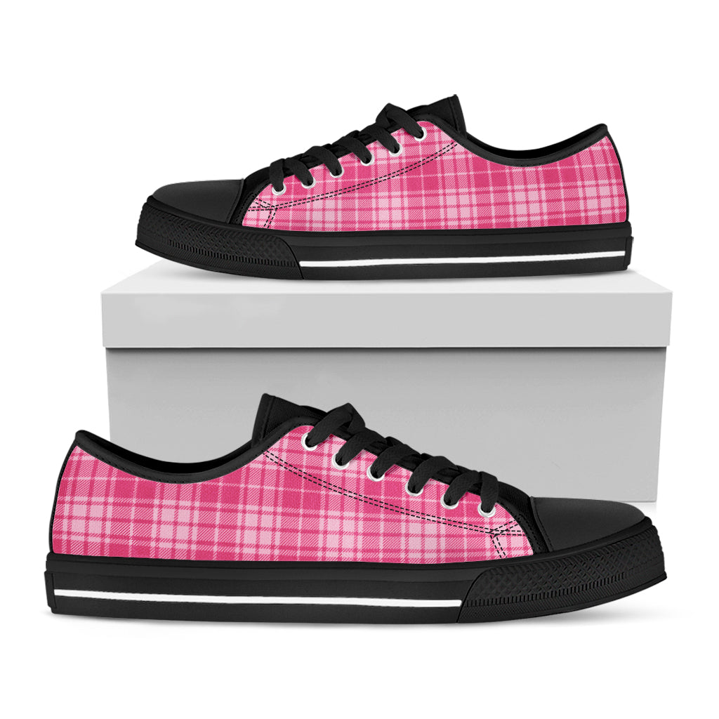 Pink Tartan Pattern Print Black Low Top Sneakers