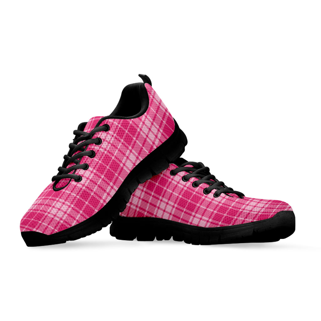 Pink Tartan Pattern Print Black Running Shoes