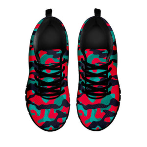 Pink Teal And Black Camouflage Print Black Running Shoes