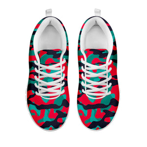 Pink Teal And Black Camouflage Print White Running Shoes