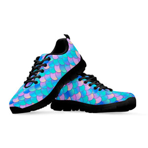 Pink Teal Mermaid Scales Pattern Print Black Running Shoes
