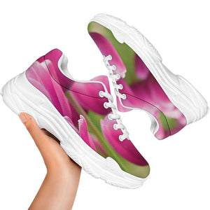 Pink Tulip Print White Chunky Shoes