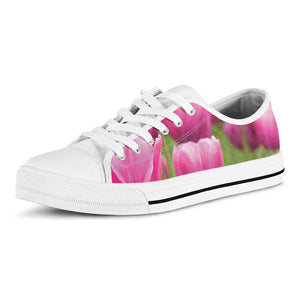 Pink Tulip Print White Low Top Sneakers